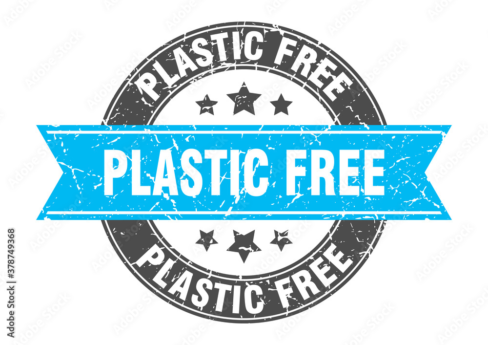 plastic free round stamp with ribbon. label sign plastic free round stamp with ribbon. label sign
