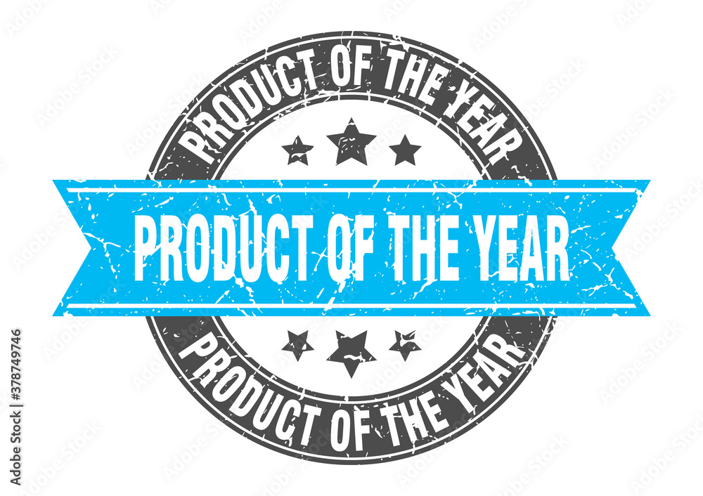 Fototapeta premium product of the year round stamp with ribbon. label sign