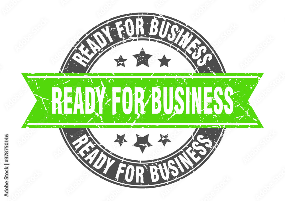 ready for business round stamp with ribbon. label sign ready for business round stamp with ribbon. label sign