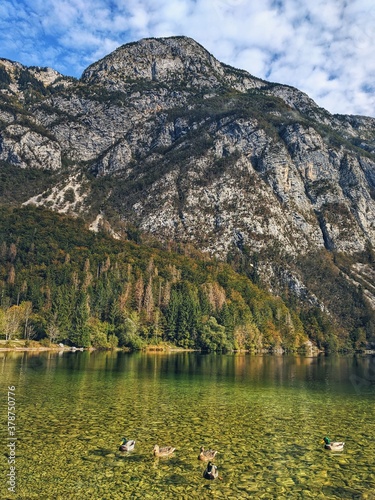 Scenic view of beautiful mountain landscape and Bohinj lake, Slovenia. 