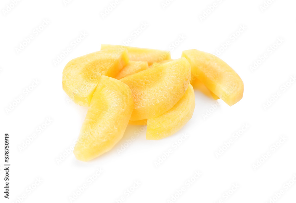 Slices of raw yellow carrot isolated on white Slices of raw yellow carrot isolated on white