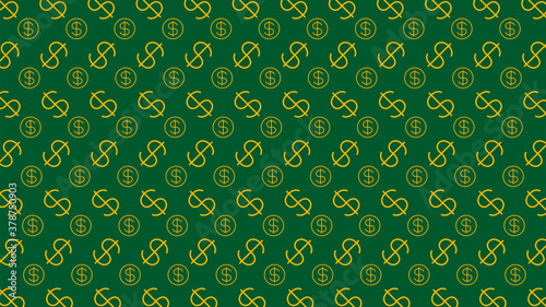 Dollar money sign pattern on green background, USD dollar currency symbol for wallpaper, dollar pattern for fabric print