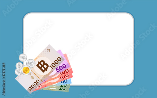 pile money banknote thai baht on white for banner, savings goal success concept, money stack 1000, 500, 100, 50, 20 THB of thailand, bank note money thai baht for business and finance idea