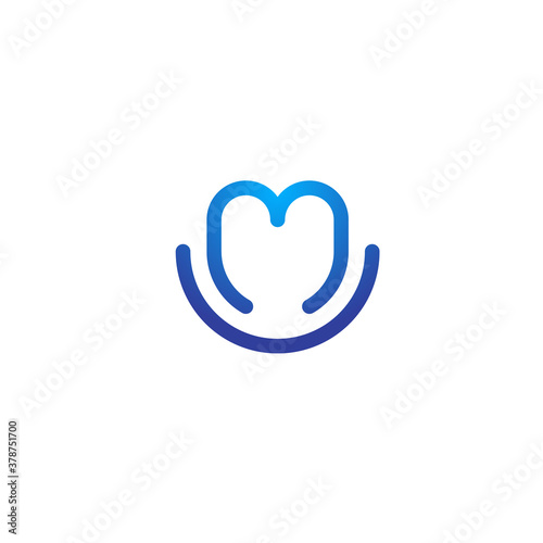 dental logo from a tooth, letter m, and a smile