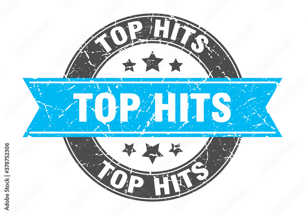 Fototapeta premium top hits round stamp with ribbon. label sign