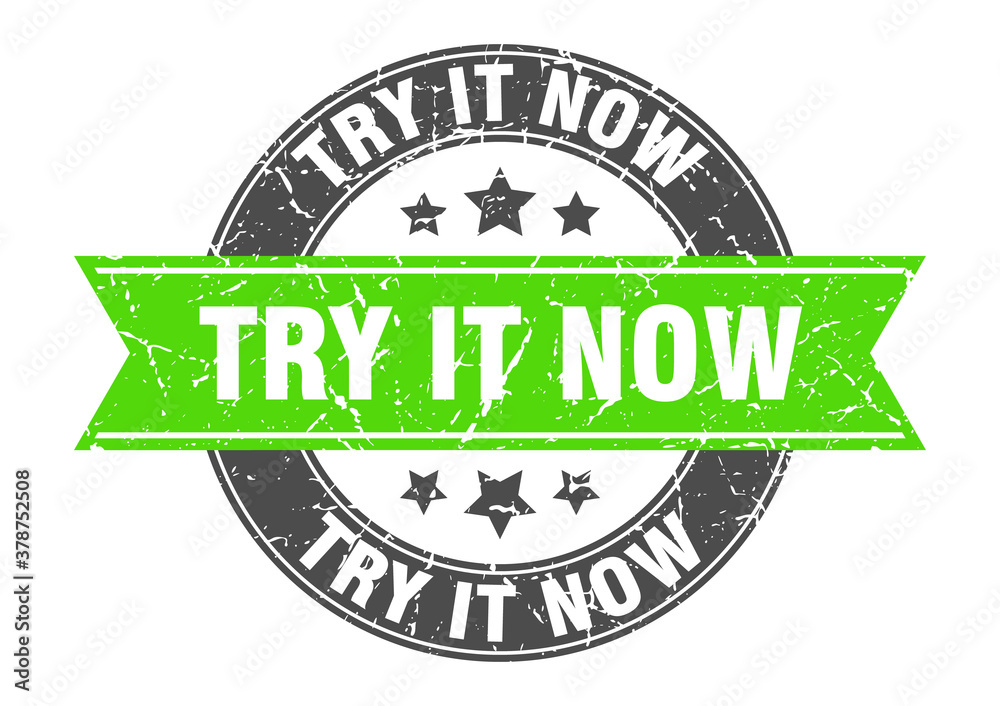 Fototapeta premium try it now round stamp with ribbon. label sign