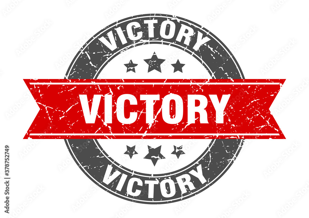 Fototapeta premium victory round stamp with ribbon. label sign
