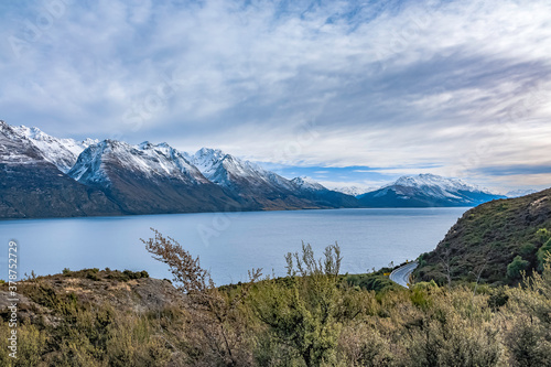 Lake Wakatipu in the mountains of Queenstown, New Zealand photo