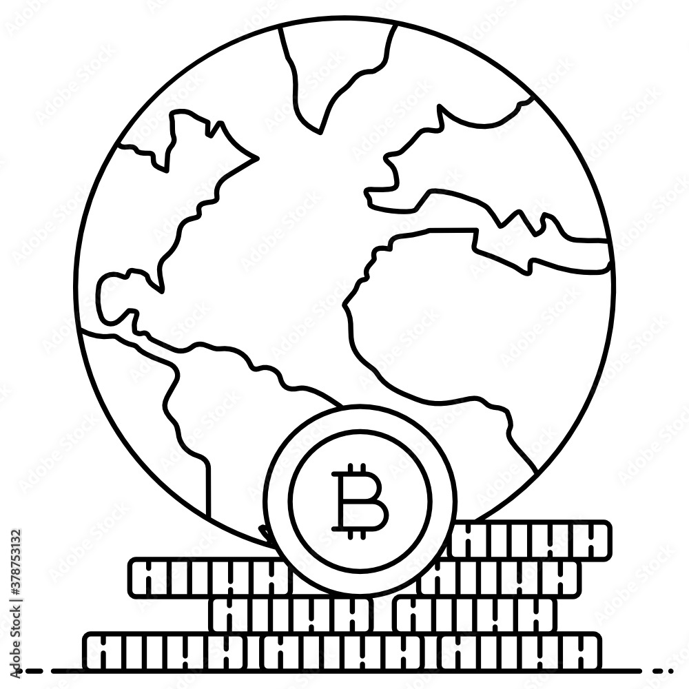 Globe with bitcoins, global invest concept icon
Globe with bitcoins, global invest concept icon