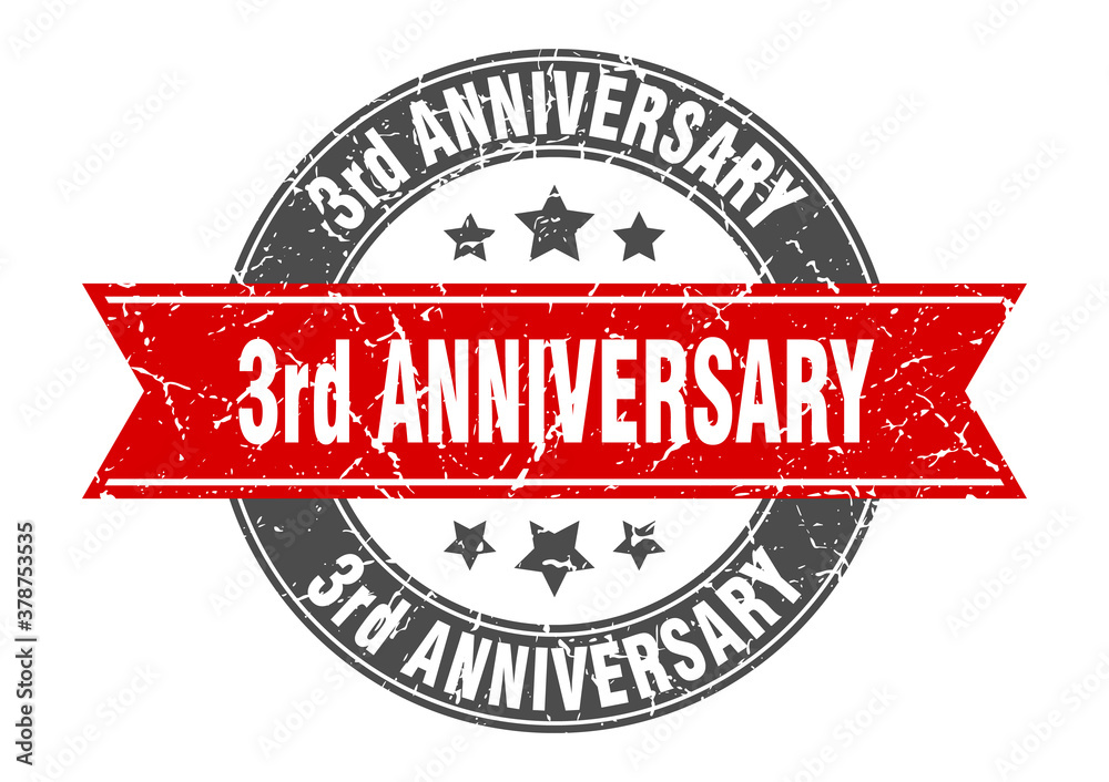3rd anniversary round stamp with ribbon. label sign