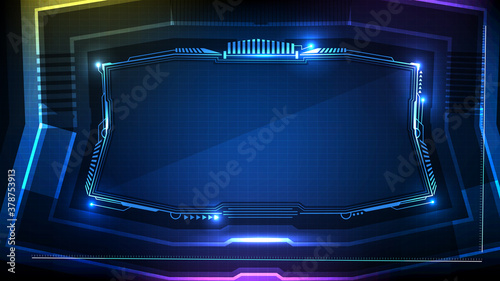 Abstract futuristic background. Blue glowing technology sci fi frame hud ui