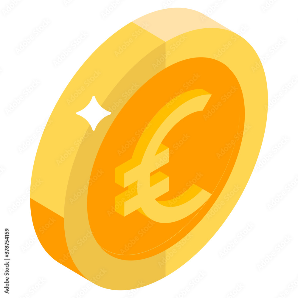 Obraz premium Euro coin icon in isometric design. 