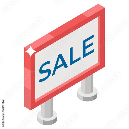 
Sale billboard pole, isometric vector design of sale board icon.
