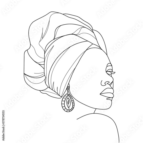 Abstract portrait of young African woman in minimalistic modern style. Line drawing. -  Vector illustration