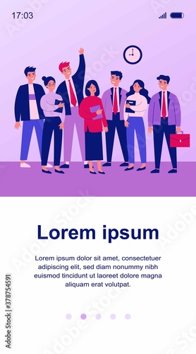 Happy business colleagues team portrait. Group of office employees standing together. Vector illustration for corporate staff, career, job, professionals concept