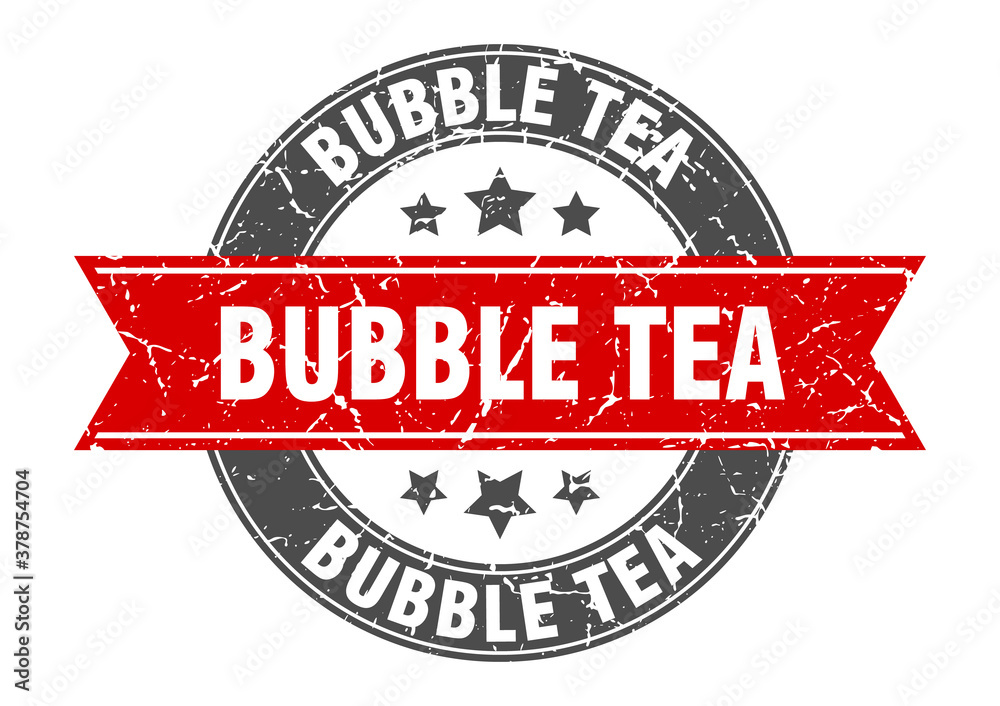 bubble tea round stamp with ribbon. label sign