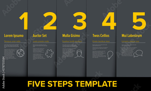 Five simple yellow steps process infographic template