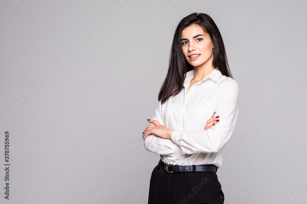 Smiling business woman with crossed arms isolated on white background. Smiling business woman with crossed arms isolated on white background.