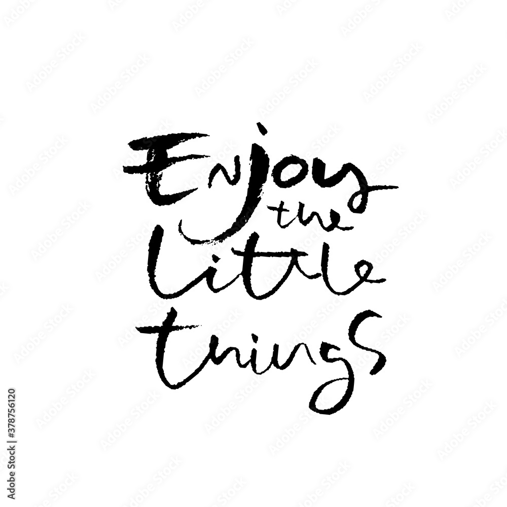 Enjoy the little things. Hand drawn modern brush lettering. Typography banner. Ink vector illustration.