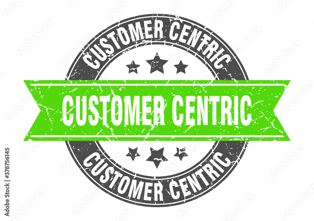 Fototapeta premium customer centric round stamp with ribbon. label sign
