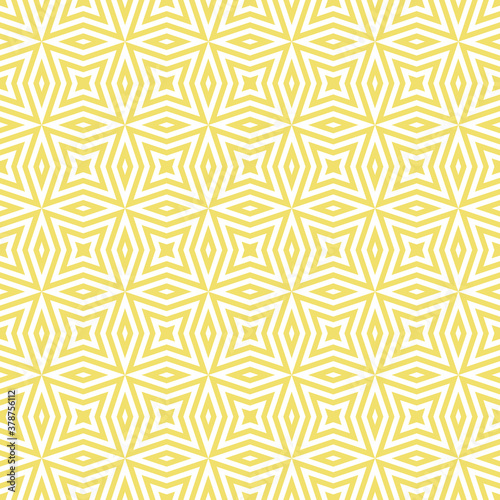 Vector geometric seamless texture with lines, diamonds, stars, rhombuses, grid, net. Modern abstract linear pattern in yellow color. Stylish graphic background. Repeatable ornament. Modern design