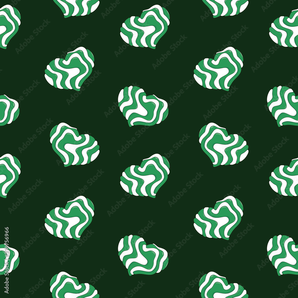 seamless pattern with hearts on a green background