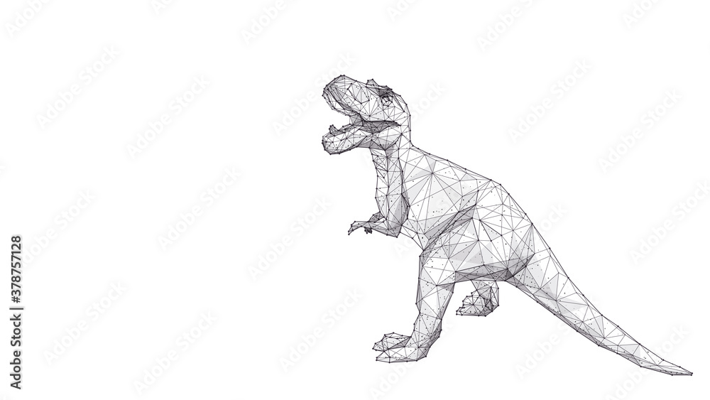 Abstract huge roaring tyrannosaurus rex isolated in white background.  Polygonal sketch 3d dino consists of black lines, dots and triangles.  Vector animal hand drawing concept Stock Vector | Adobe Stock