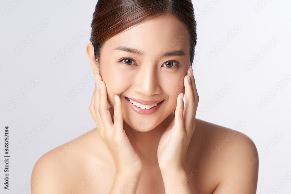 Beautiful young asian woman with clean fresh skin on white background, Face care, Facial treatment, Cosmetology, beauty and spa, Asian women portrait