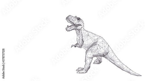 Abstract huge roaring tyrannosaurus rex isolated in white background. Polygonal sketch 3d dino consists of black lines, dots and triangles. Vector animal hand drawing concept © AntonKhrupinArt
