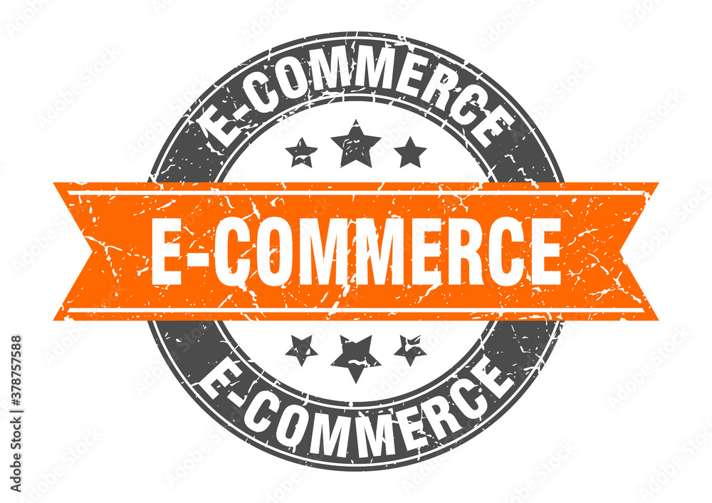 Fototapeta premium e-commerce round stamp with ribbon. label sign