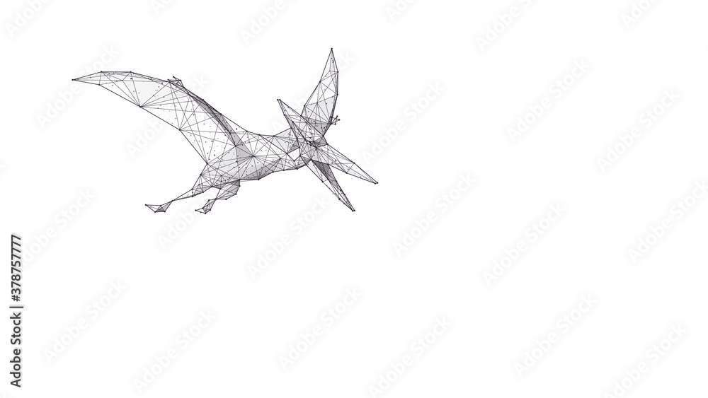 Abstract flying pterodactylus dinosaur in white background. Polygonal sketch  3d illustration of pterosaur consists of black lines, dots and triangles.  Vector animal hand drawing concept Stock Vector | Adobe Stock