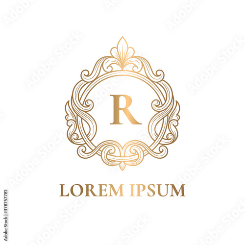Golden monogram with vector ornament. Elegant, classic elements. Can be used for jewelry, beauty and fashion industry. Great for logo, emblem, background or any desired idea.