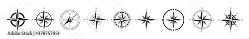Black wind rose or compass set. Vector