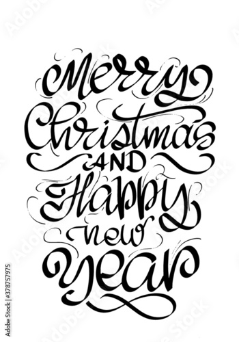 Merry Christmas. Trendy poster with black lettering for decoration design. Creative design. Vector text. Modern vector calligraphy. Vector illustration. Modern art.