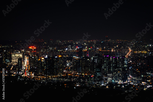 Photography Night cityscape in Seoul, South Korea