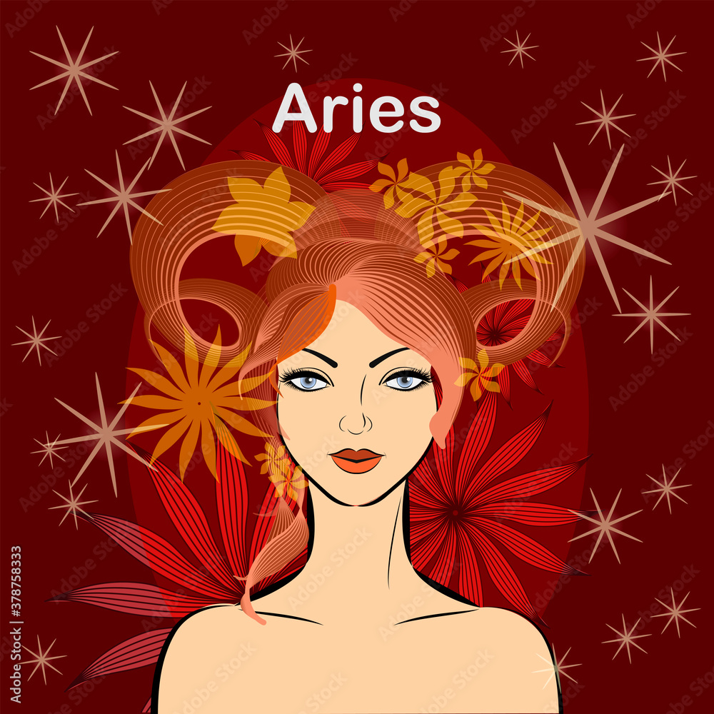 Aries.fire zodiac signs.beautiful space woman with fiery hair.Vector abstract graphic design. Aries.fire zodiac signs.beautiful space woman with fiery hair.Vector abstract graphic design.