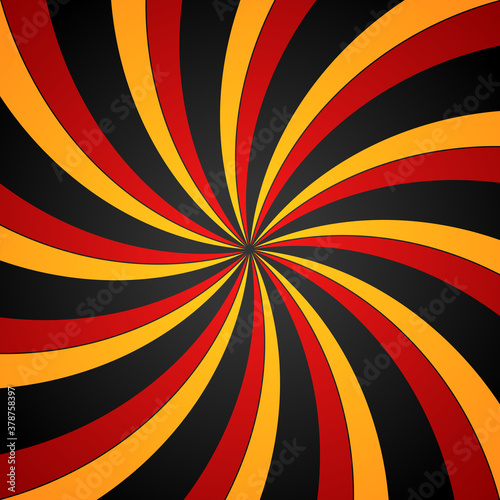 Black, red and yellow Spiral Swirl radial background. Vortex and Helix background. Vector illustration