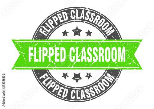 flipped classroom round stamp with ribbon. label sign
