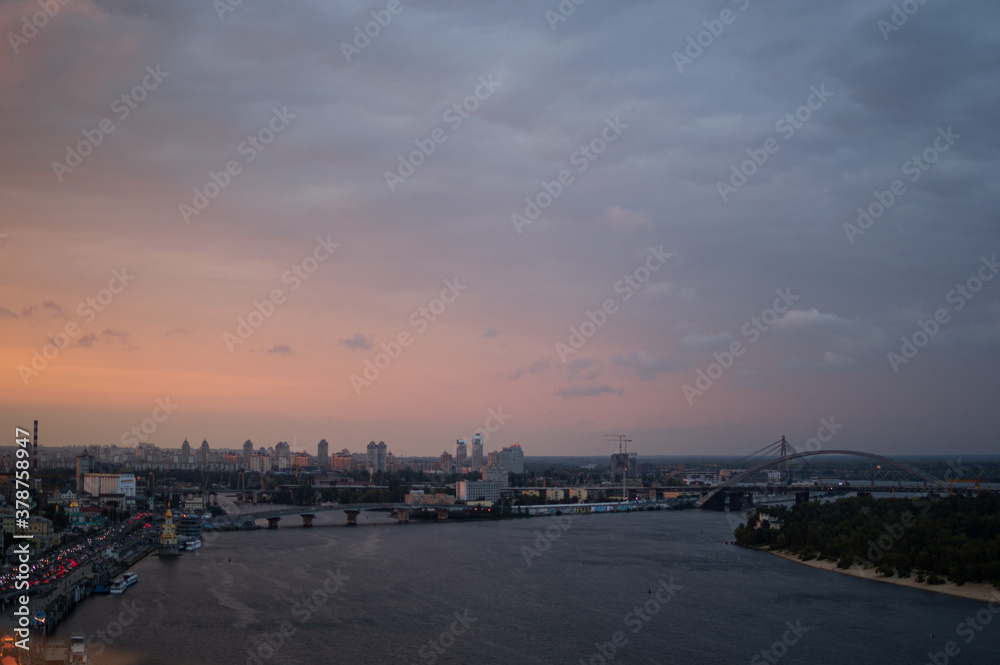 Panoramic view of Kiev from the bridge over the Dnieper river.