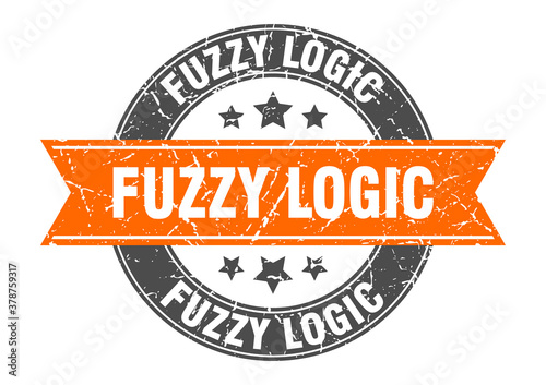 fuzzy logic round stamp with ribbon. label sign
