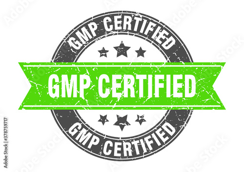 gmp certified round stamp with ribbon. label sign