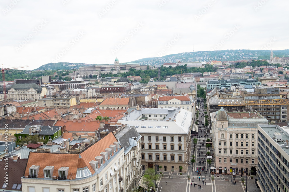 Panorama of Budapest Hungary from the tower of famous St Istvan cathedral
