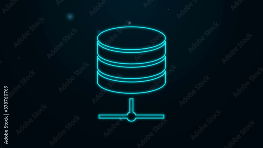 Glowing neon line Server, Data, Web Hosting icon isolated on black background. 4K Video motion graphic animation. Glowing neon line Server, Data, Web Hosting icon isolated on black background. 4K Video motion graphic animation.