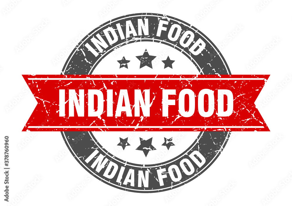 indian food round stamp with ribbon. label sign