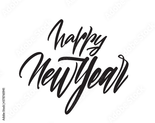 Vector hand lettering of Happy New Year on white background.