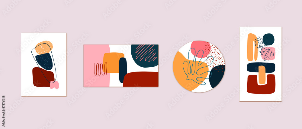 Set of cards, posters, backgrounds with abstract compositions. Contemporary art design. Stylish wall art collection. Modern colorful minimalcover, brochure, print vector collection.