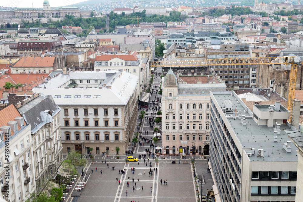 Panorama of Budapest Hungary from the tower of famous St Istvan cathedral