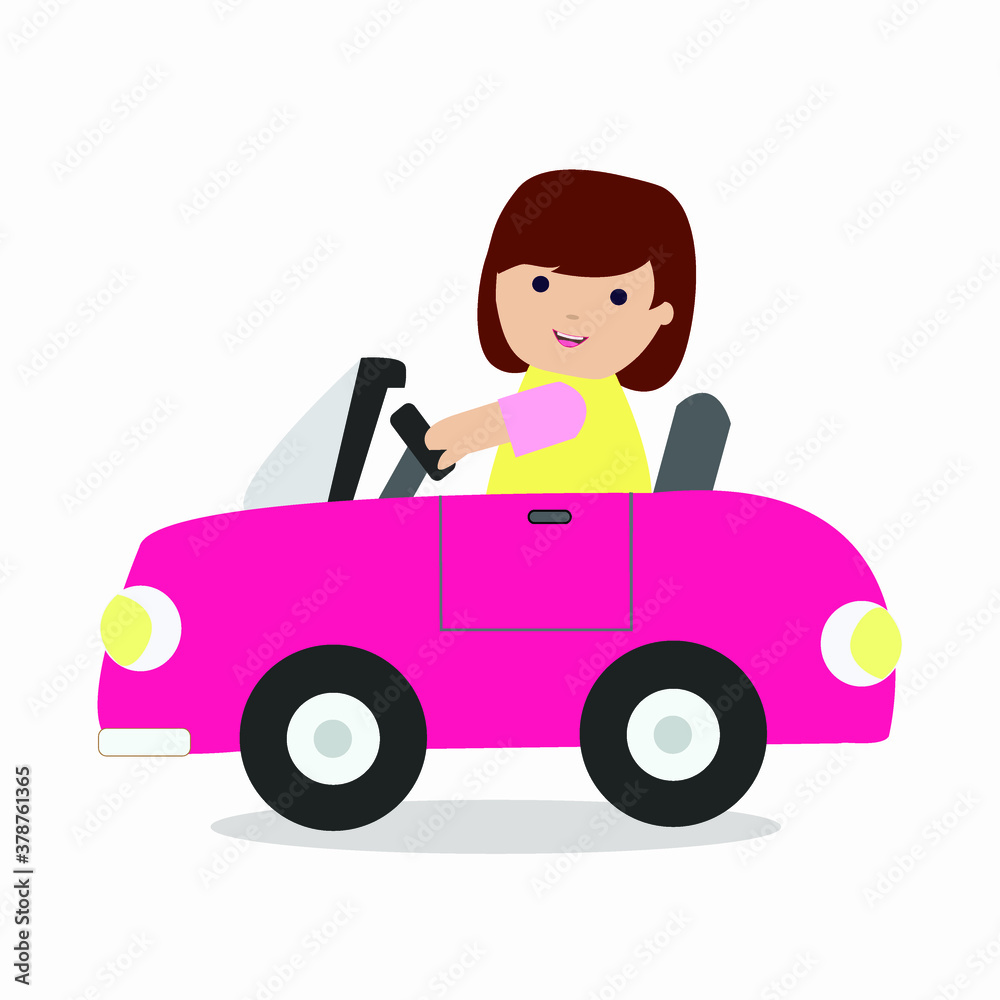 Little Girl driving car cartoon vector Stock Vector | Adobe Stock