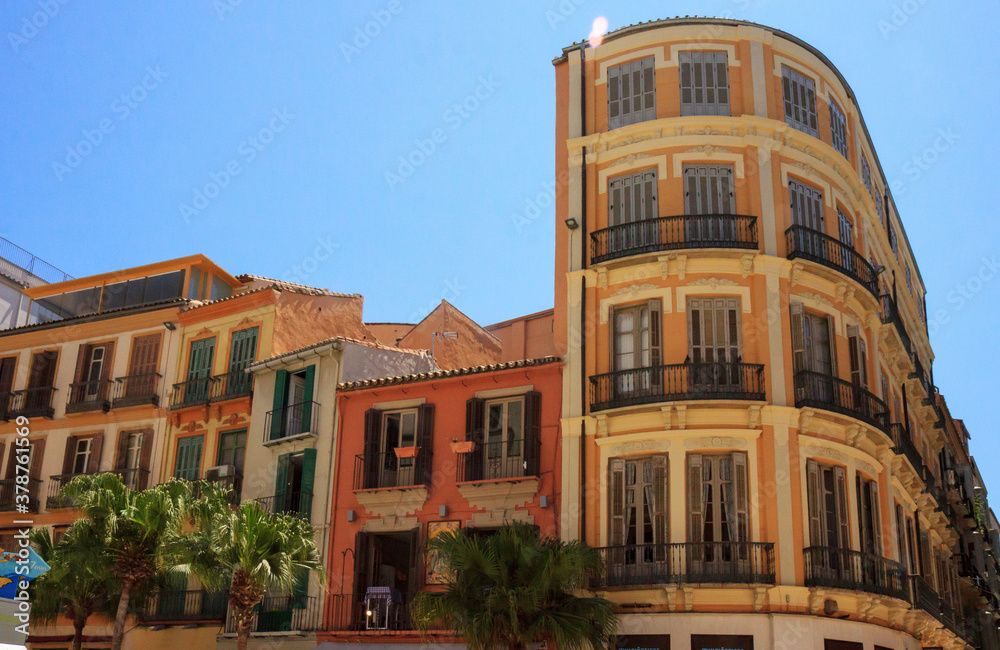 Oddly shaped, beautifully restored curved house in the old town of Malaga, Spain,