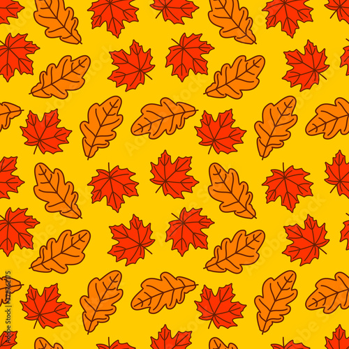 Seamless pattern with autumn Oak and Maple leaves. Vector illustration